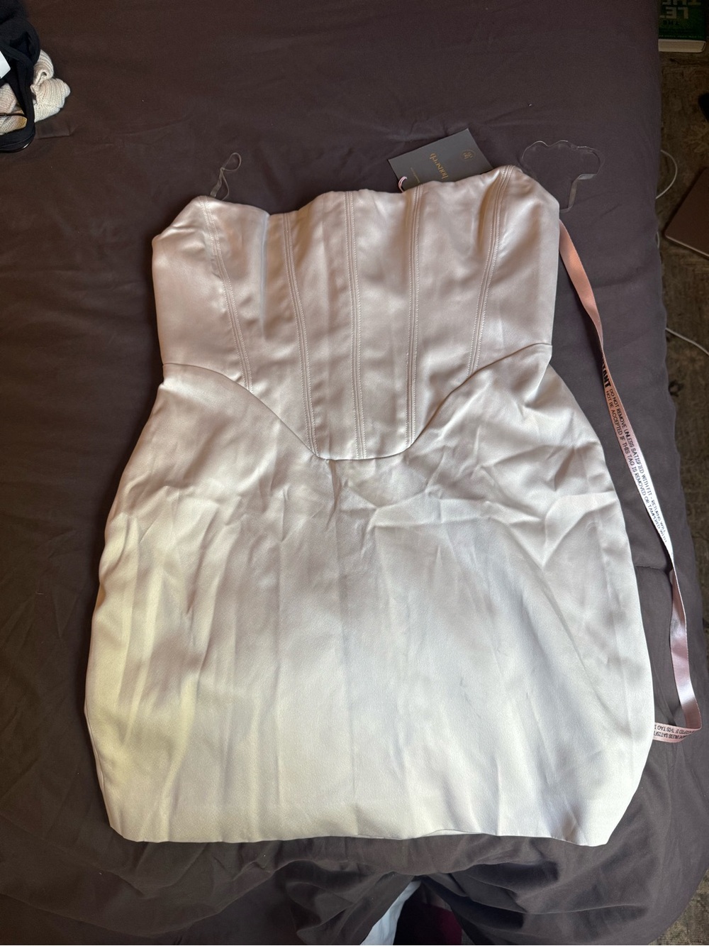 House of CB Strapless Satin Mini Dress in Light Blush